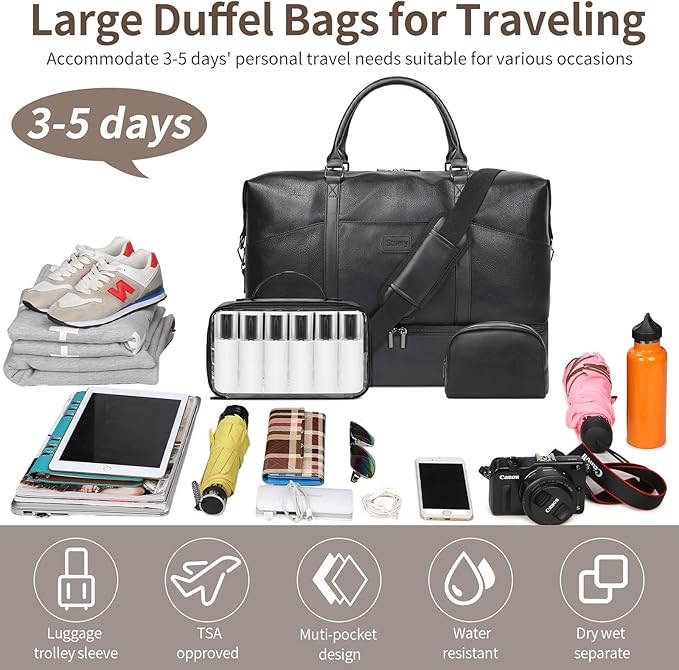 Weekender Bag, Large Travel Duffel Bag for Women, Carry on Overnight Bag with Shoe Compartment and Toiletry Bags