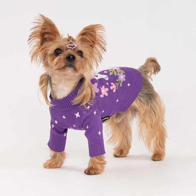 Fitwarm Adorable Unicorn Dog Sweater, Thermal Dog Winter Clothes for Small Dogs Girl, Pet Outfit, Purple, Pink, White, XL