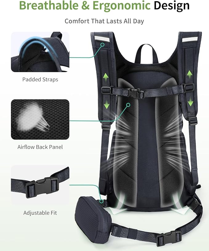 ECOHUB Hydration Backpack for Men Women, 20L Lightweight Hiking Daypack Cycling Backpack with 2L Water Bladder, Insulated Hydration Pack with Waist Pack