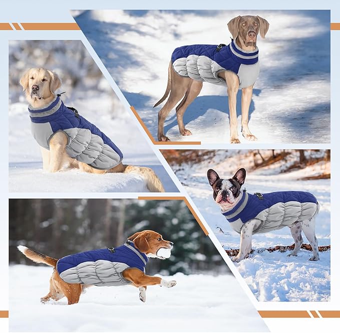 OUOBOB Dog Coats for Small Dogs, Puppy Coat, Warm Winter Jacket, XS Dog Coat with Harness Built in, Waterproof Pet Cold Weather Coats, Puppy Winter Clothes Snowsuit Chihuahua Maltese,Blue,XS