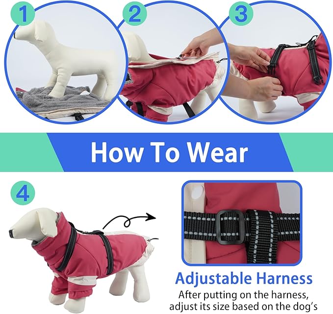 MIGOHI Ultra Thick Dog Jacket,Reflective Medium Dog Coat with Harness Built in,Warm Pet Winter Coat Zip Up Puffer Jacket with Furry Collar for Medium Dogs with Legs Outdoor Adventure,L,Pink