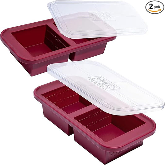 Souper Cubes 2 Cup Silicone Freezer Molds with Lids – Soup Cubes for Freezing Lasagna, Leftovers, Soups, Sauces, Casseroles, Meal Prep Meals and More – Cranberry 2-Pack