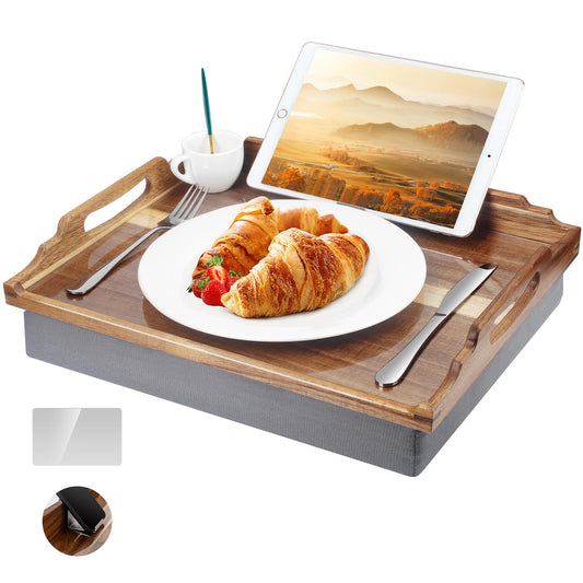 DRELIFAM Lap Desk with Cushion,Wooden Bed Tray Table for Eating,Lap Tray in Recliner,Breakfast Tray,TV Dinner Bed Food Trays (Acacia Wood A)
