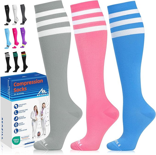 NEWZILL Medical Compression Socks for Women & Men, 20-30 mmHg Knee-High Support for Circulation, All-Day Comfort for Work Travel Running Cycling and Fitness