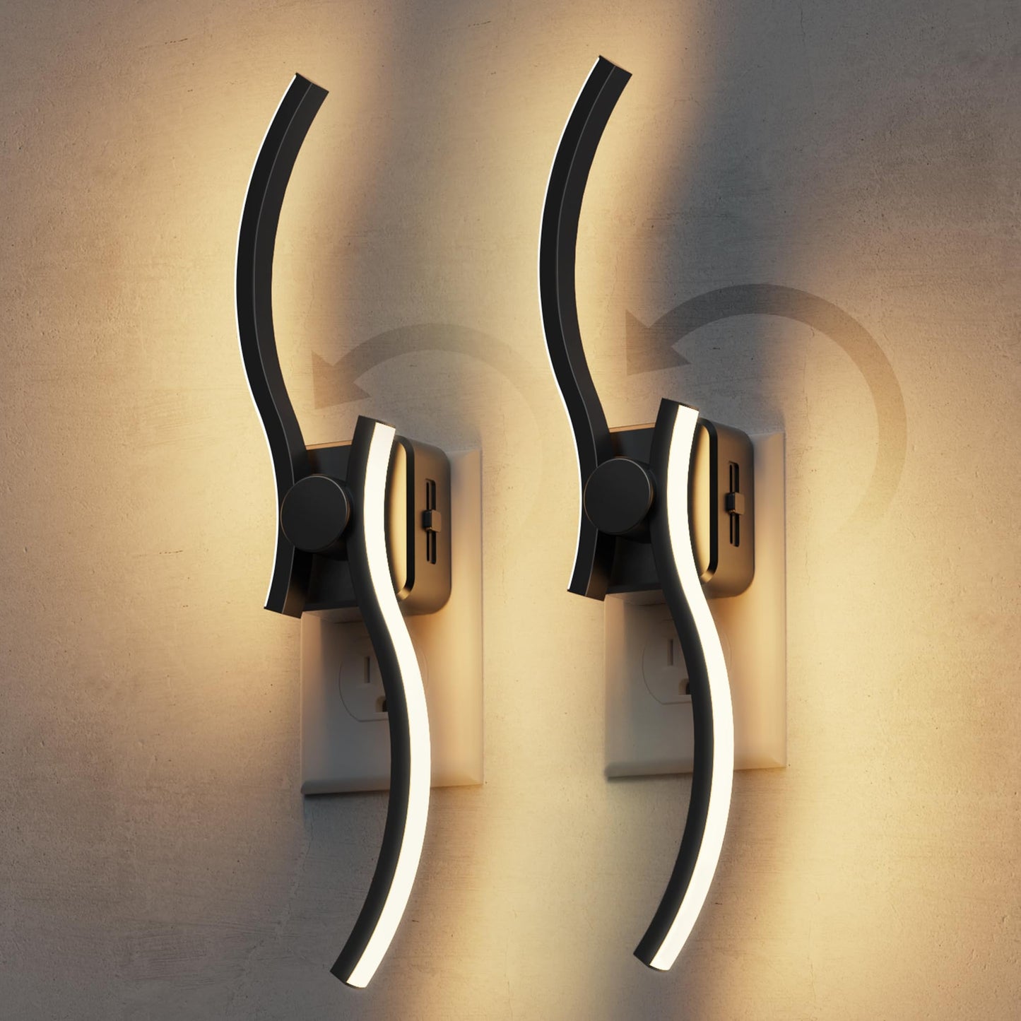 L LOHAS LED Night Light, 2 Pack Night Lights Plug into Wall, Modern Wall Sconces with Dusk to Dawn Sensor, Dimmable Wave Plug in Night Light, 3000K Soft White for Bedroom Living Room
