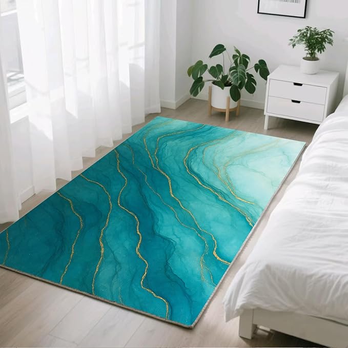 Luxury Marble Rug - 5x7 Area Rugs, Abstract Marble Rug, Abstract Modern Bedroom Rugs, Washable & Non Slip Carpet Home Decor