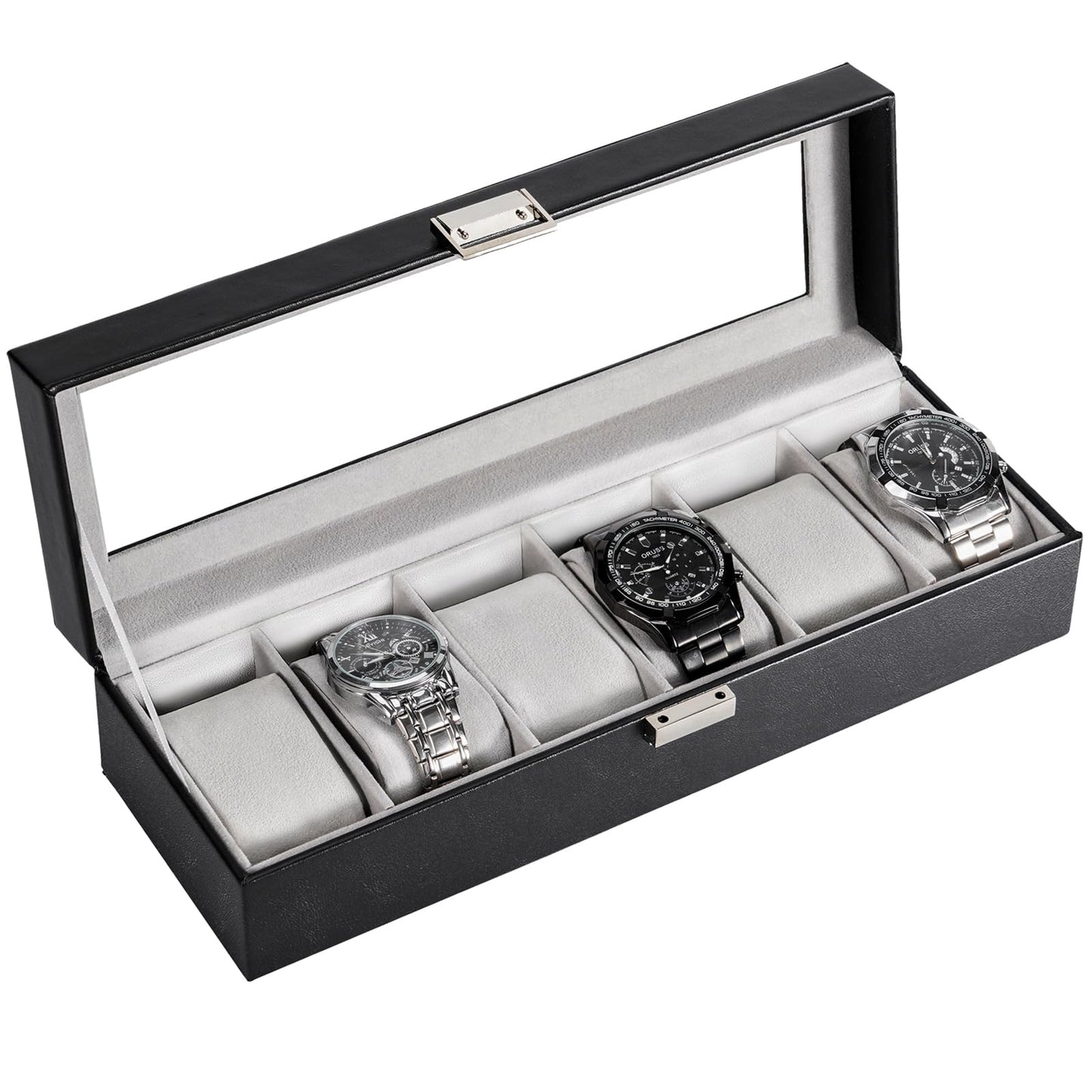 ProCase Watch Box, 6 Slot Mens Watch Case, Watch Storage Holder Organizer, Watch Display Case with Glass Lid, Anniversary Birthday Valentine Gifts for Men Women -6 Slot, Black