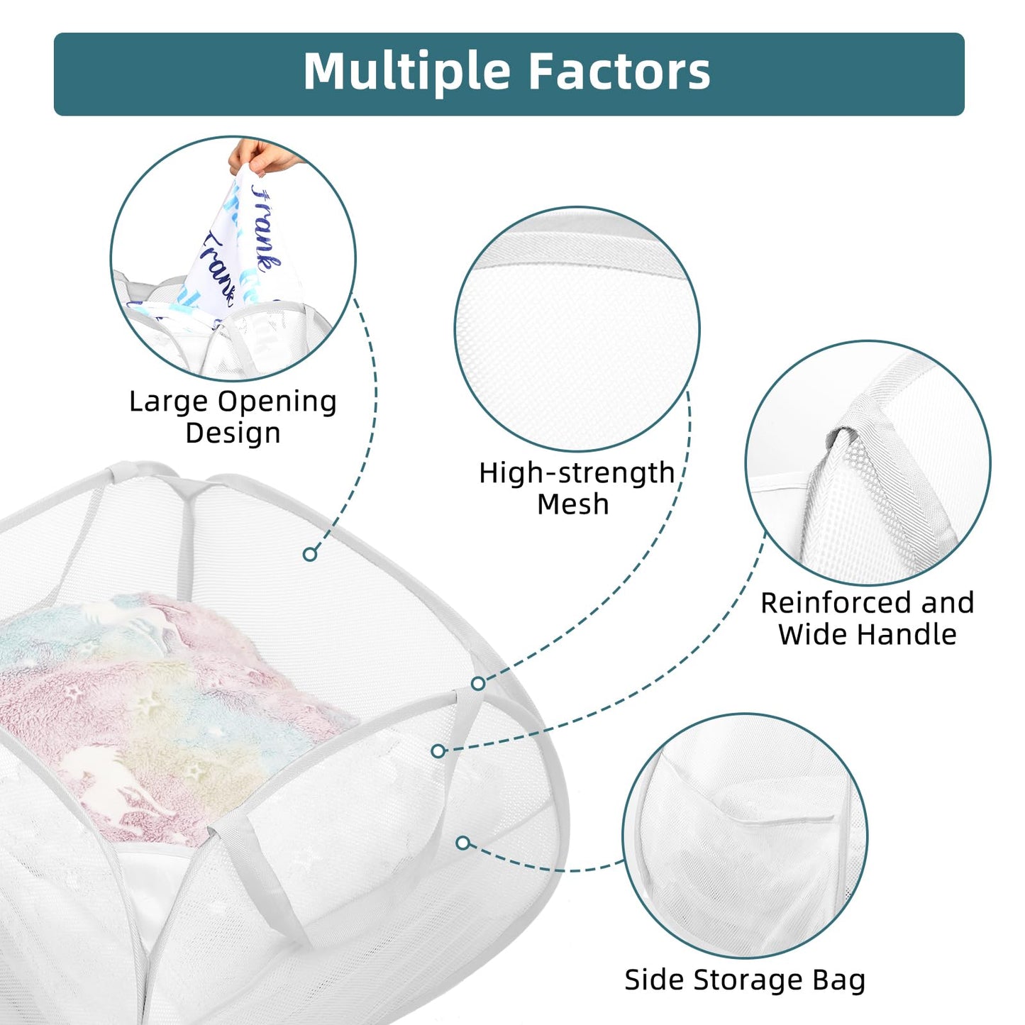 2 Pack Collapsible Laundry Baskets, 90L Large Foldable Laundry Basket, Durable Mesh Pop Up Hampers for Laundry, Dirty Clothes Laundry Hamper for Bedroom, Bathroom, Dorm, Laundry Room, Travel White