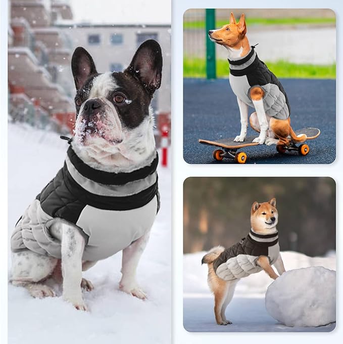 OUOBOB Small Dog Coat,Dog Jackets for Small Dogs,Warm Winter Jacket, Puppy Coat with Harness Built in,Waterproof Dogs Jacket,Puppy Cold Weather Coats,Winter Clothes Snowsuit Shih Tzu Bichon,Black
