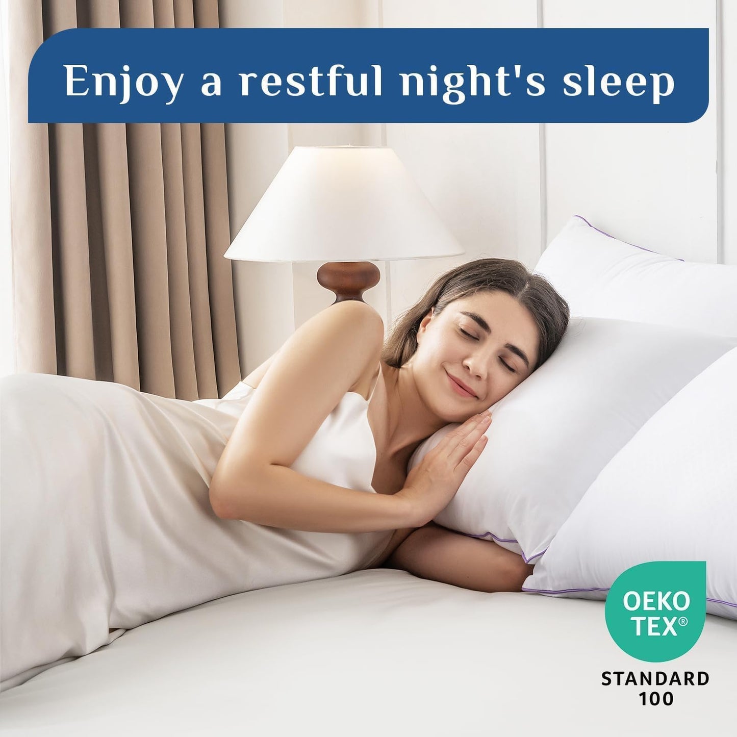 JOLLYVOGUE Firm Pillows Queen Size Set of 2, Supportive Bed Pillows with Oeko-Tex Certified Down Alternative Fill, Fluffy Hotel Quality for Back, Stomach and Side Sleepers