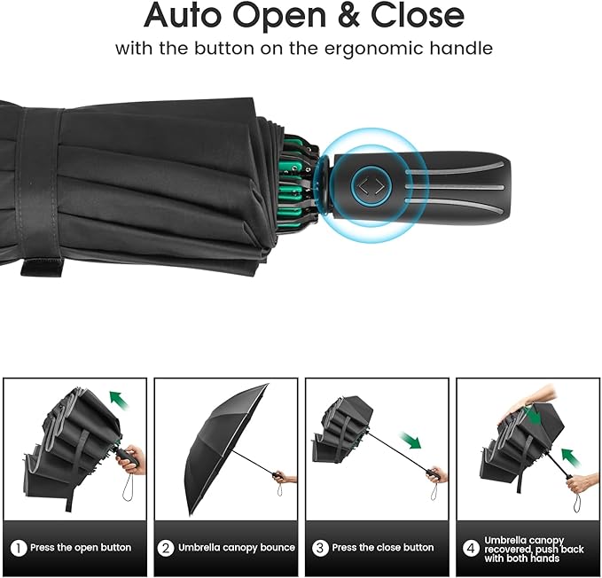 G4Free 54 Inch Large Double Layer Inverted Umbrella, 12 Ribs Compact Windproof Automatic Folding Reverse Umbrella with Reflective Strip for rain