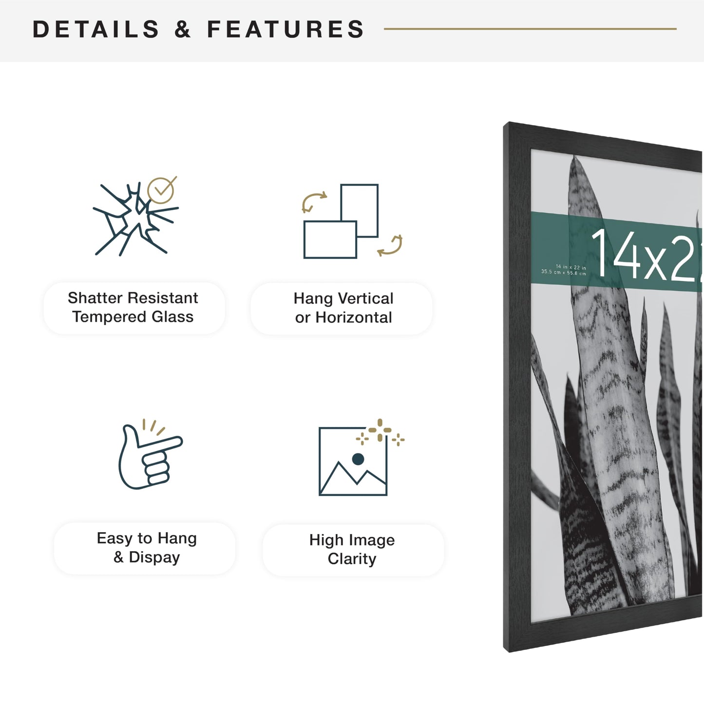 MCS Studio Gallery 14x22 Poster Frame Black Woodgrain Engineered Wood, Vertical & Horizontal Wall Hanging Large Picture Frame for Photos, Posters & Art Prints (1-Pack)