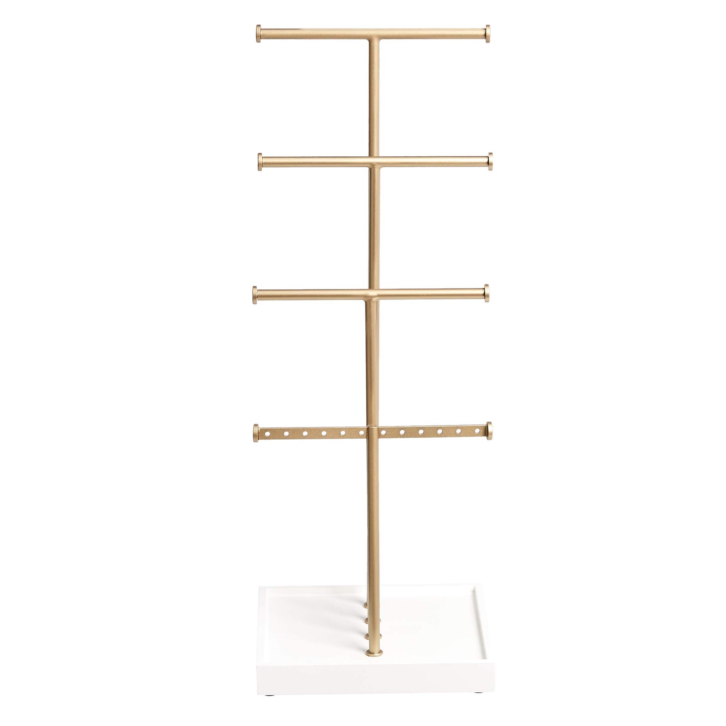 Amazon Basics Four-Tier Jewelry Organizer Tree Stand, Necklace Earring Bracelet Holder with Ring Storage, White/Brass