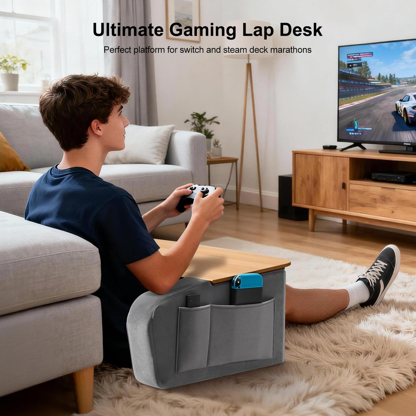 Lap Desk for Adults with Arm Rests,Ergonomic Laptop Pillow Stand for Bed,Couch,Floor,Large Table for Long Hours Work,Eating,Gaming,Reading and Writing,Wood Lap Laptop Desk for College Dorm Room