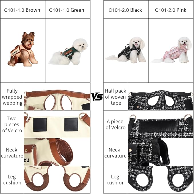 Wakytu Dog Lift Harness Dog Carrier Dog VES Harness Adjustable Dog Leash with Small Puppy Treat Bag（Pink,L）