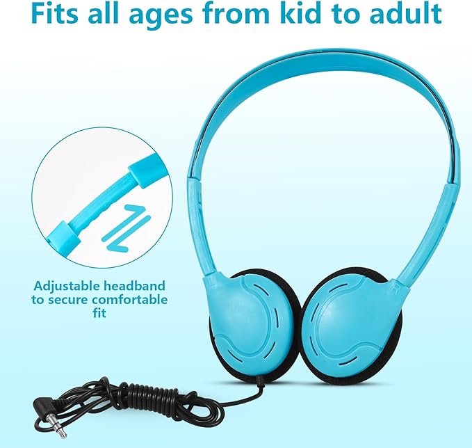30 Pack Class Set Headphones for Students School Classroom Headphones Bulk Over The Ear Adjustable with 3.5 mm Jack for Library, Online Lesson and Testing Office,Gifts (10 Mixed Colors)