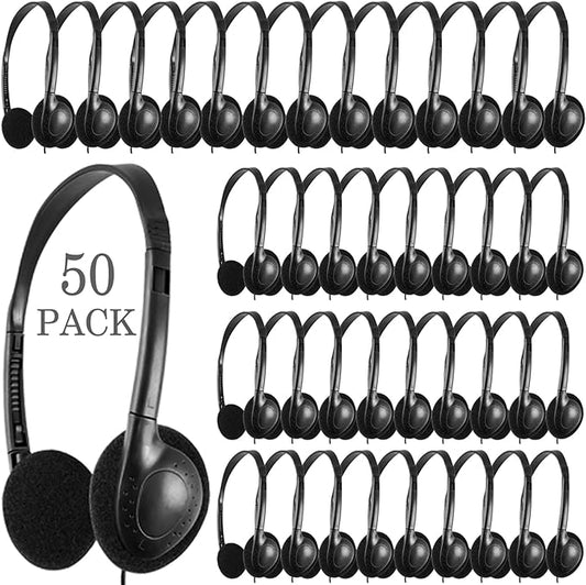 CN-Outlet 50 Packs Classroom Headphones Bulk for School Students Kids Children Toddler Boys Girls Teens and Adult, Wholesale Disposable Earphones (50 Black)
