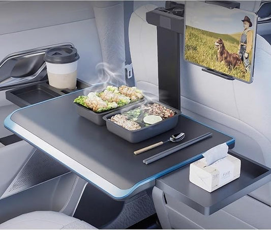 Multi-Functional Car Seat Tray Table, Aluminum Alloy Car Seat Table Travel Tray, Portable Foldable Back Seat Laptop Desk, With Tablet And Mobile Phone Holder, For Eating, Traveling,Working, Writing