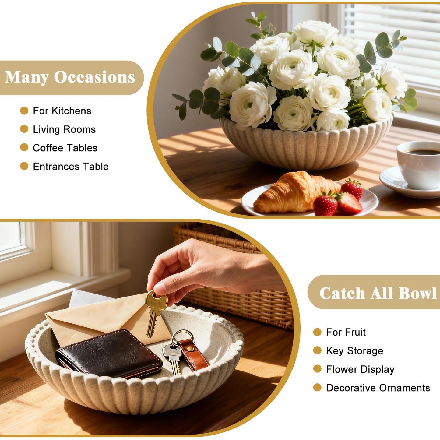Richtmall 10 Inch Resin Fruit Bowl Handmade Decorative Bowl for Kitchen, Entryway Bowl for Keys & Mail, Countertop Centerpiece for Dining Table Home Decor