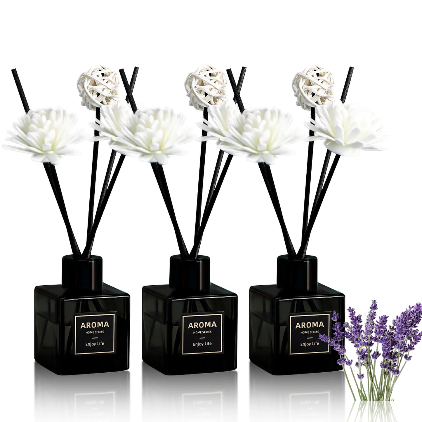 Pierides Reed Diffuser Set of 3,Lavender Scented Oil Diffuser with 15 Sticks,(50ml) x 3 Home Fragrance Reed Diffuser for Home Living Room Bedroom Bathroom Air Freshener
