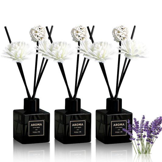 Pierides Reed Diffuser Set of 3,Lavender Scented Oil Diffuser with 15 Sticks,(50ml) x 3 Home Fragrance Reed Diffuser for Home Living Room Bedroom Bathroom Air Freshener