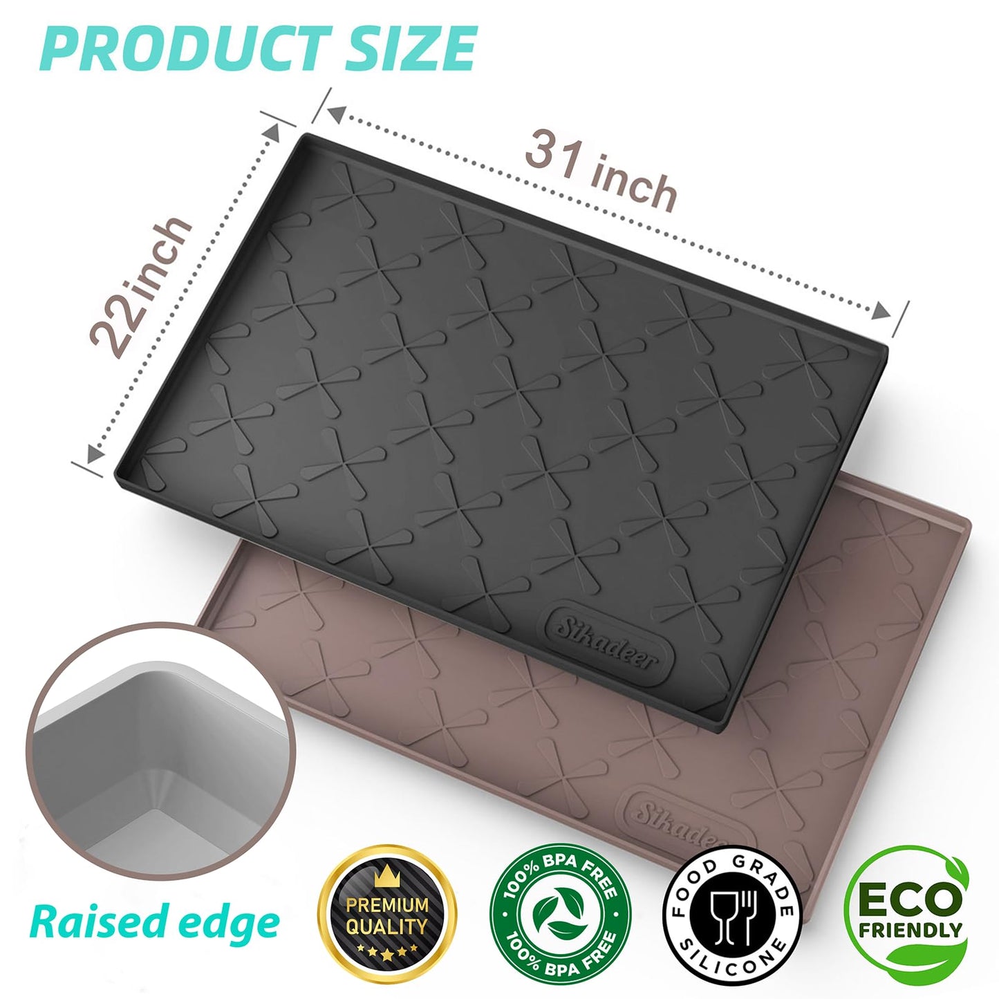 SIKADEER 31" x 22" Under Sink Mat Waterproof, Silicone Mat Kitchen Drawer Shelf and Cabinet Liner, Sink Protector for Kitchen Organizers and Storage, Boot Tray Pet Food Mats