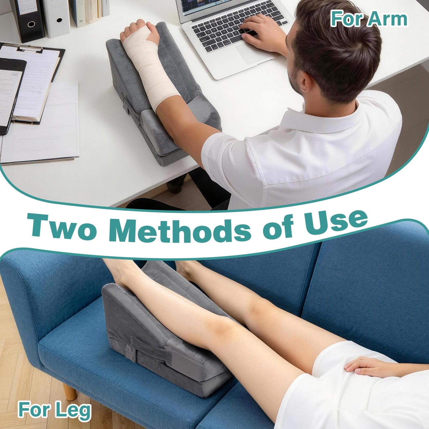 CRAURU Arm Wedge Pillow Adjustable Arm Elevation Pillow with Pocket High Density Foam Ergonomic Hand Elbow Support Pillows with Removable Cover, Grey