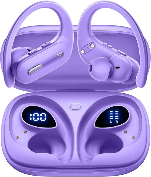 Active Noise Cancelling Wireless Earbuds Bluetooth Headphones 90 Hrs Playtime Ear Buds with Hi-Res Stereo Deep Bass Power Display Earphones with Earhooks Waterproof Transparency Headset for Sports/Gym