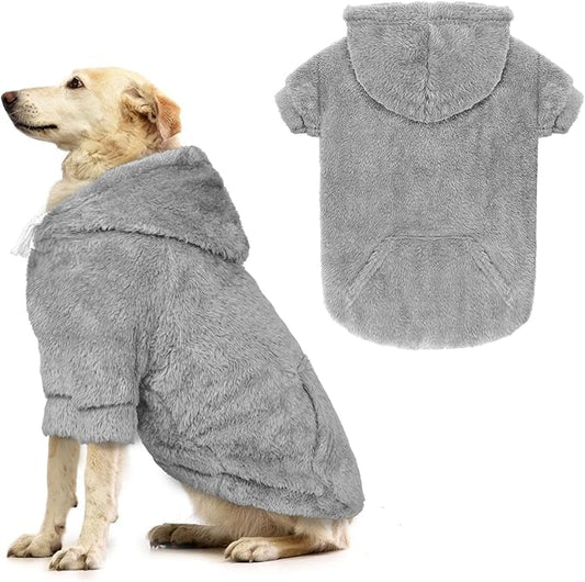 Dog Sweaters for Large Dogs,Dog Hoodie,Warm Fuzzy Fleece Sweatshirt with Hood & Pocket,Leash Hole,Cozy Cold Weather Pet Clothes Sweater Hoodie for Large Dogs(Grey,2XL)