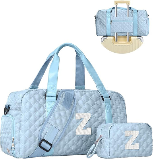 Elilier Initial Gym Bag for Kids Girls, Travel Duffel Bag, Teacher Appreciation Gifts Ideas, Mother's Day Gift Ideas