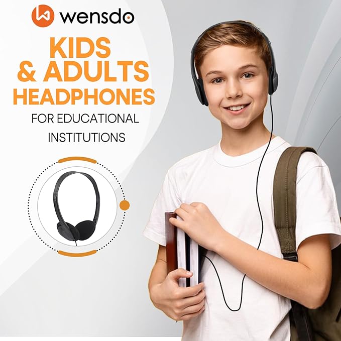 50 Pack Classroom Headphones Bulk for School Kids Students, Wholeslae Wired Durable Earphones Class Set for Children Toddler Teens Boys Girls and Adult (HY857,50 Black)
