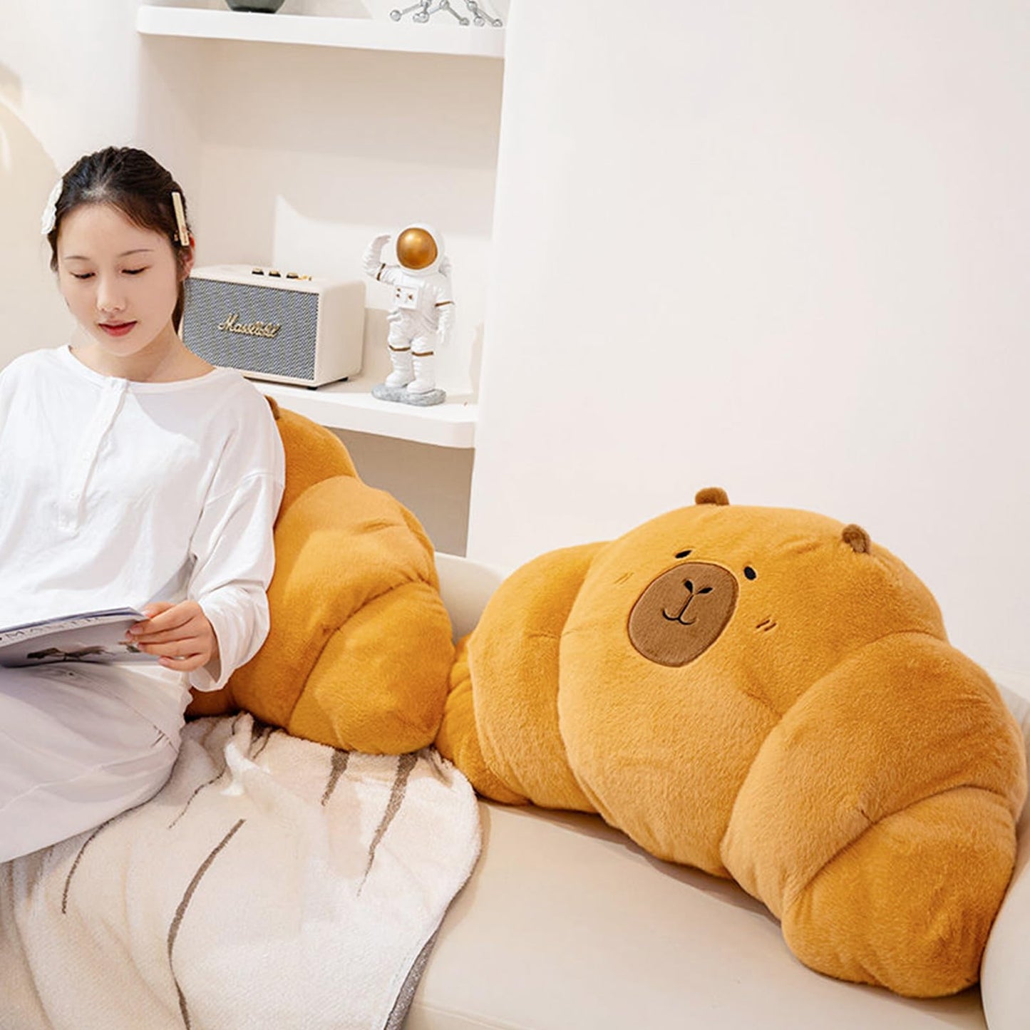 PEACH CAT Croissant Capybara Plush Pillow Cute Toast Bread Stuffed Animals Soft Food Plushies Toy Gifts for Kids 17.7"