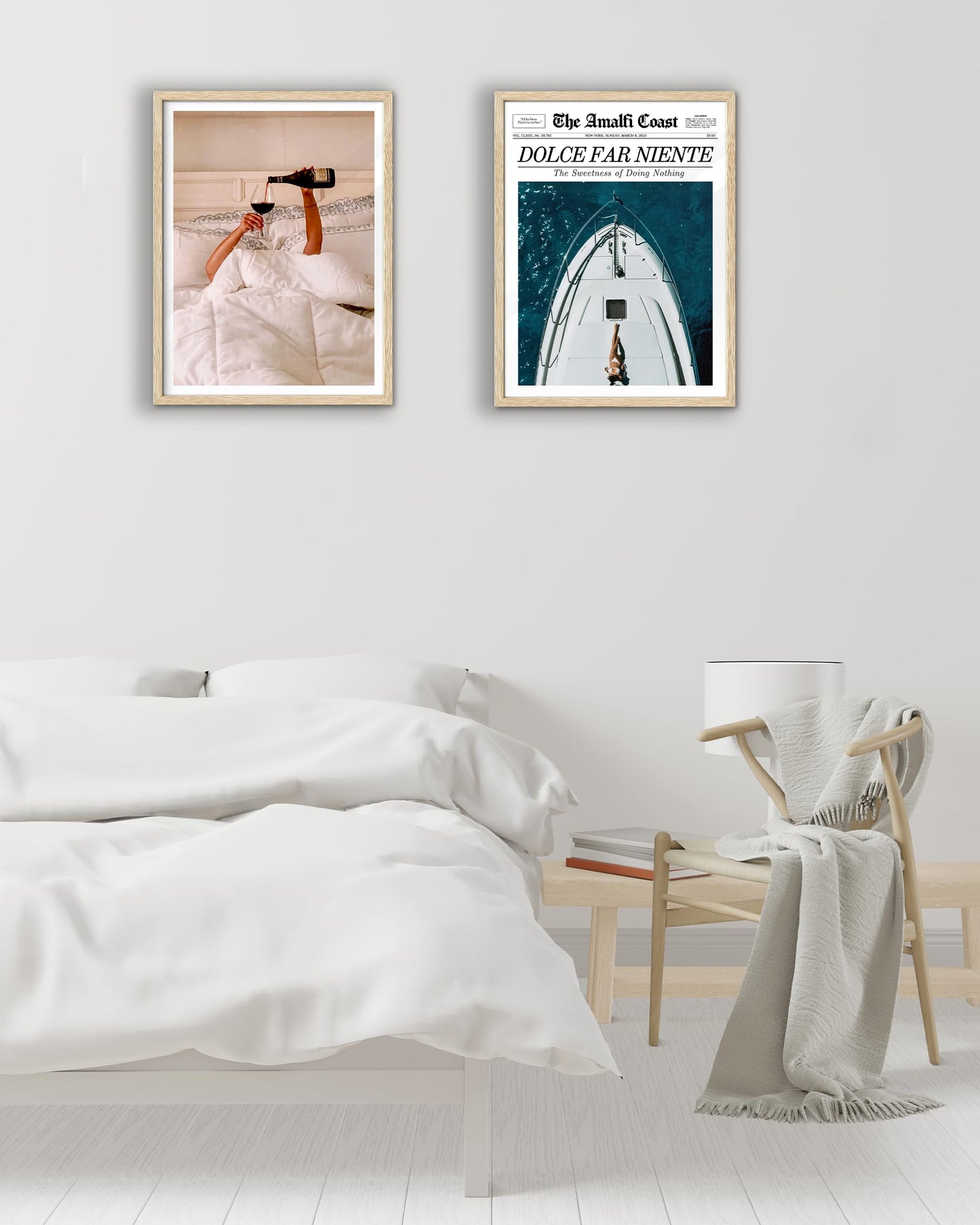 EcoHest 12x16 in Woman Drinking Wine in Bed Framed Wall Art for Bedroom