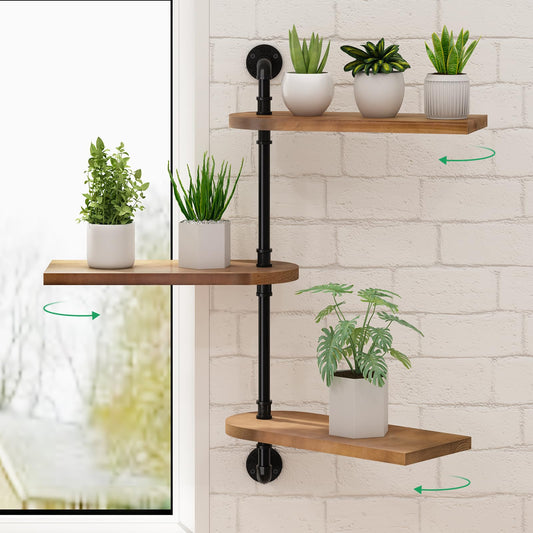 OtGalk 3-Tier Rotating Window Plant Shelf,Wooden Indoor Plant Stand