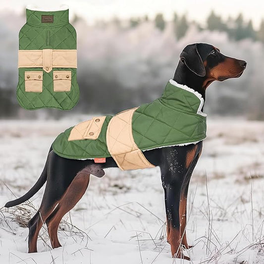 KYEESE Dog Coat Waterproof Dog Coats for Large Dogs Soft Pet Sweater with Leash Hole Windproof Dogs Jacket with Fleece Lined Thick Pet Winter Puffer Coat with Pocket Warm Pets Clothes for Cold Weather