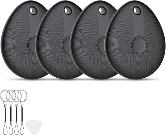 FIQI Air Tracker Tags 4-Pack (Black) – Compatible with Apple Find My (iOS Only), Bluetooth 5.4 Item Locator with Smart Tag for Wallet, Keys, Luggage & Bags, 90 dB+ Alert, 7g Lightweight, Matte Finish