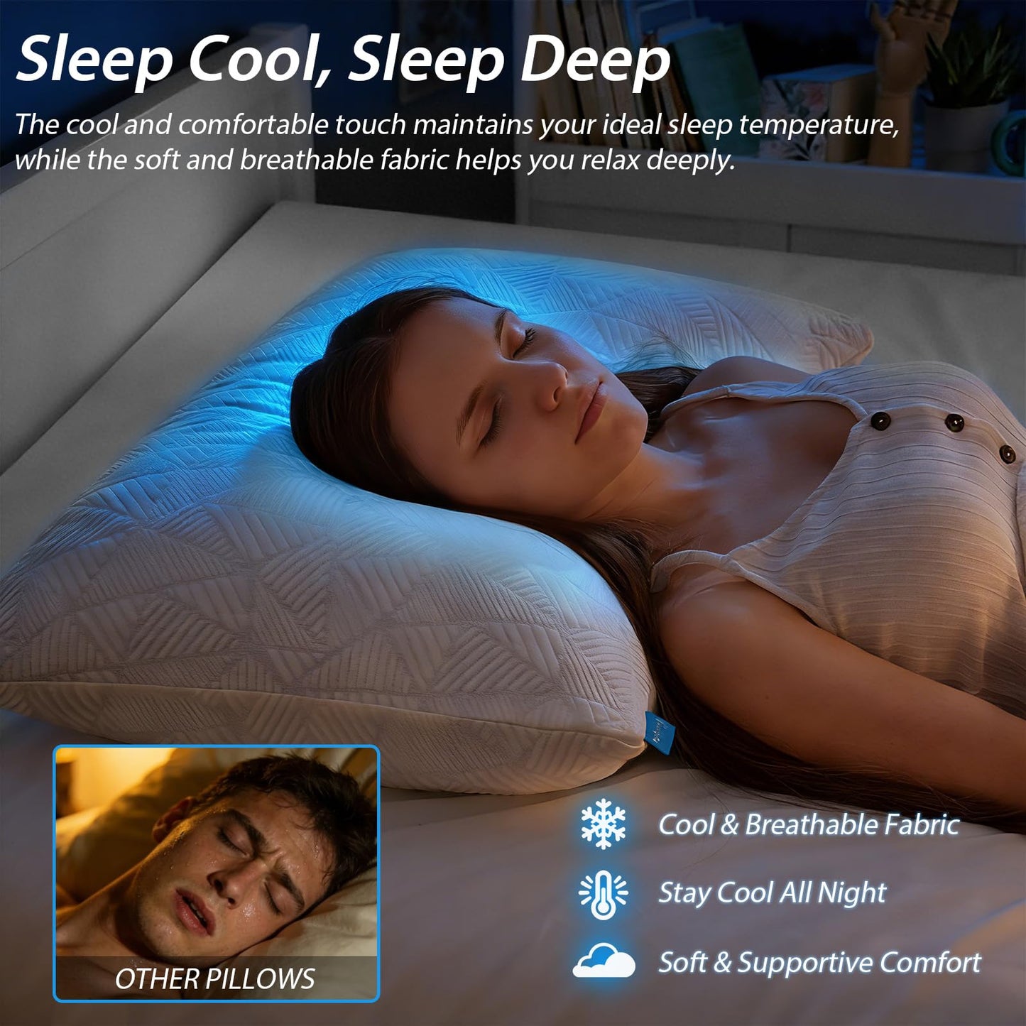 BETU Cooling King Size Pillows Set of 2, Shredded Memory Foam Cool Pillows for Hot Sleepers, Adjustable Firm Soft Support Bed Pillows Perfect for Back Neck Pain and Side Sleeping with Cover, White