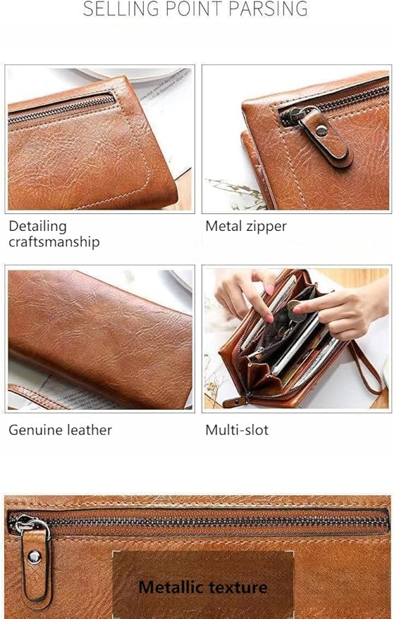 Vyrnox Genuine Leather Women's Long Vintage Zipper Money Clip Clutch Bag with RFID Blocking Coin Purse for Women Including Gift Box (Pink)