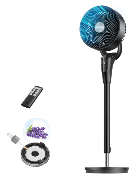 DREO Fan for Bedroom, 2026 Upgraded, 90ft Airflow, 20dB Quiet Fan, 90° Oscillating Standing Fan for Whole Room, DC Motor, 8+H Speeds, 3 Modes, 38-42'' Adjustable Height, 8H Timer, 105° Manual Vertical