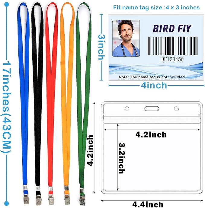 4x3 Name Tags Badge Holder with Lanyard 50 Pack Waterproof Horizontal ID Badge Holder and 50 Pcs Lanyards Nametag for Conferences, Events, and Meetings (Red, 4 X 3 inches)