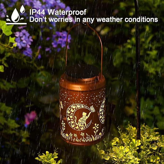 Christmas Gifts for Women Men Mom, Cat Solar Lights Outdoor Waterproof, Mothers Day Gifts Decorations Outside for Yard, Lawn, Balcony Garden Decor Solar Lantern