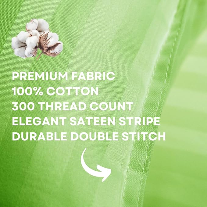 kinder Fluff Toddler Pillows (2Pack) 13x18in - Small Pillow for Kids Age 2+, 100% Cotton Sateen Stripes Shell 300T, Down Alternative Fill, Machine Washable - Children & Travel Cushion - Green- S