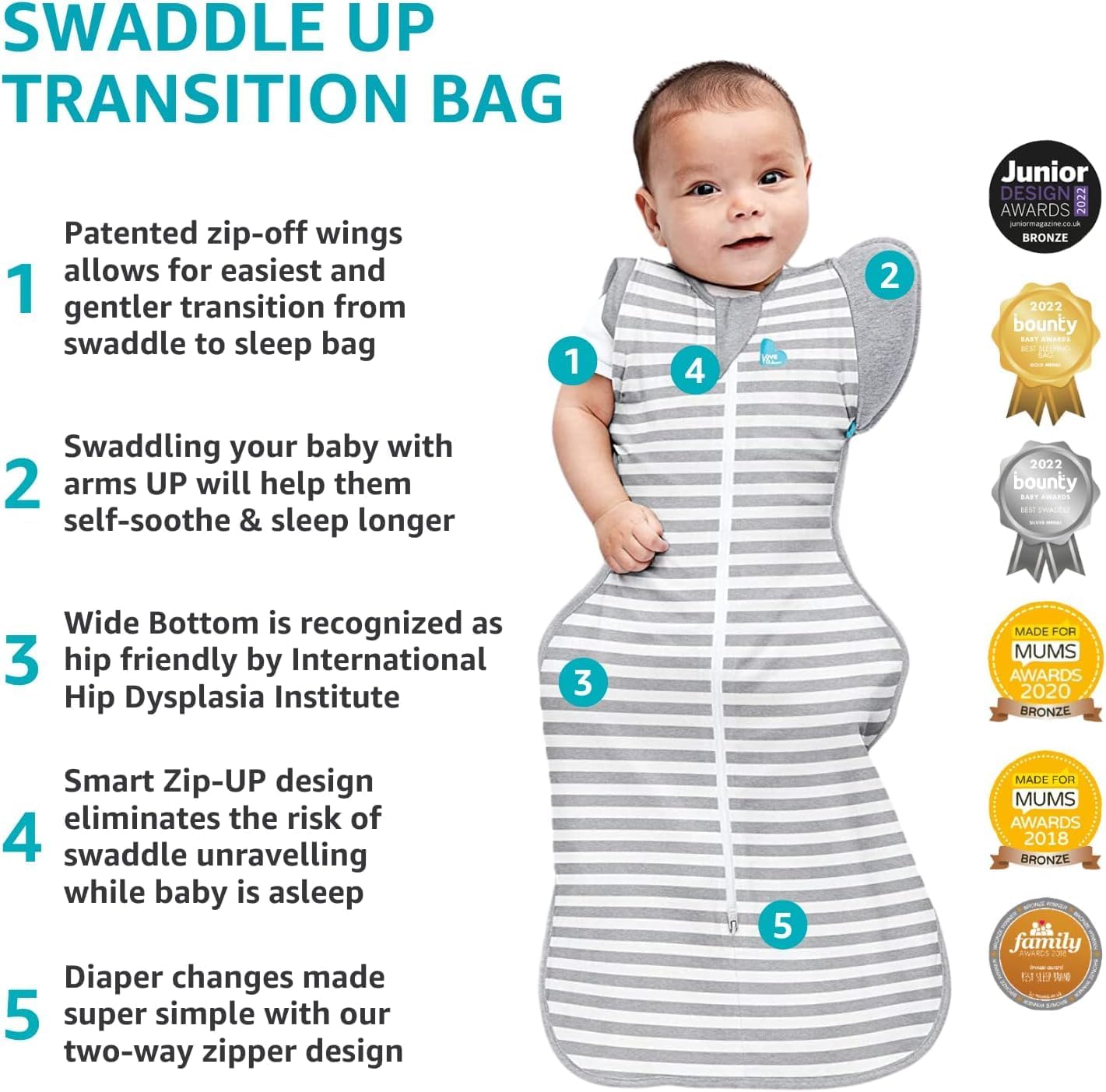 Love to Dream Swaddle UP, Baby Sleep Sack, Self-Soothing Swaddles for Newborns, Improves Sleep, Secure Fit Helps Calm Startle Reflex, New Born Essentials for Baby, Small 8-13lbs, Gray