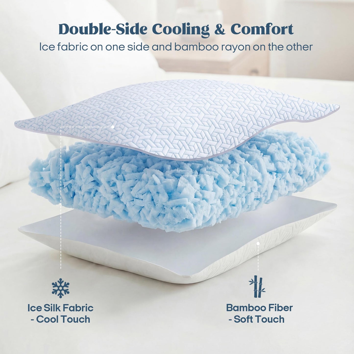 puredown® Cooling Pillows Queen Size Set of 2, Memory Foam Pillows Adjustable Firm Bed Pillows for Sleeping, Cool Pillow for Hot Sleepers with Zipper Removable Pillow Cover