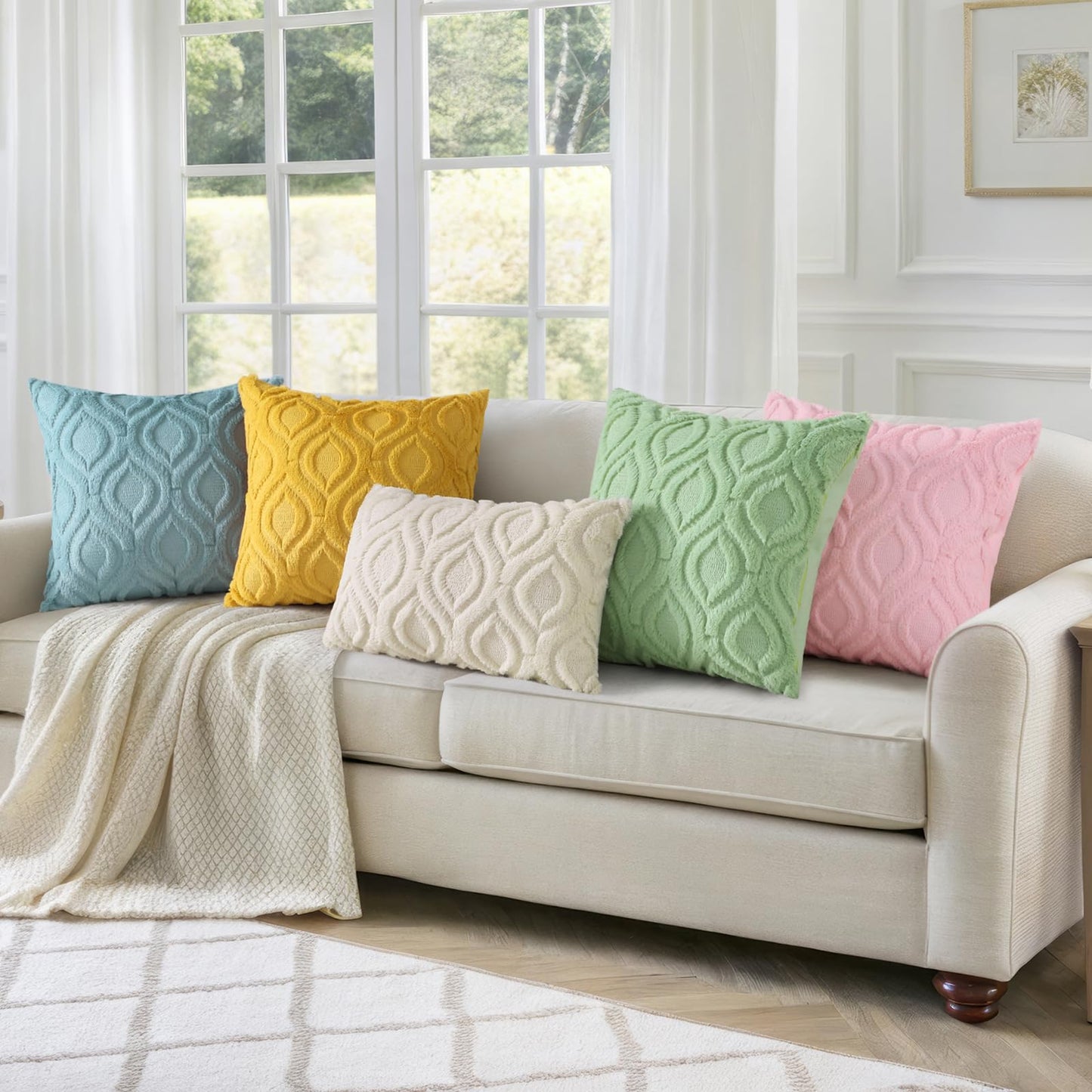 decorUhome Throw Pillow Covers 26x26 Inch Set of 2, Soft Plush Faux Wool White Solid Couch Pillow Covers, Accent Euro Sham Farmhouse Neutral Square Pillow Cases for Sofa Bed Living Room
