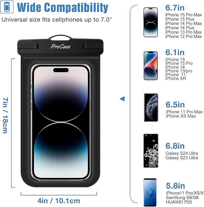 ProCase 2 Pack Waterproof Phone Pouch Case, 7" Universal Underwater Cellphone Dry Bag for iPhone 17 Air 16 15 14 13 Pro Plus Max 12 11, Galaxy S24 S23 S22 Ultra Pixel -Blue/Green