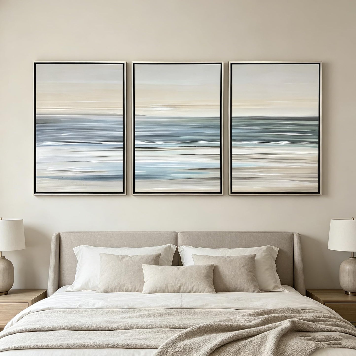 Large Framed Nature Landscape Wall Art for Living Room, 3 Piece Ocean Canvas Prints Paintings Artwork for Walls, Modern Abstract Pictures for Hallway Office Wall Decor 24x36 Inch
