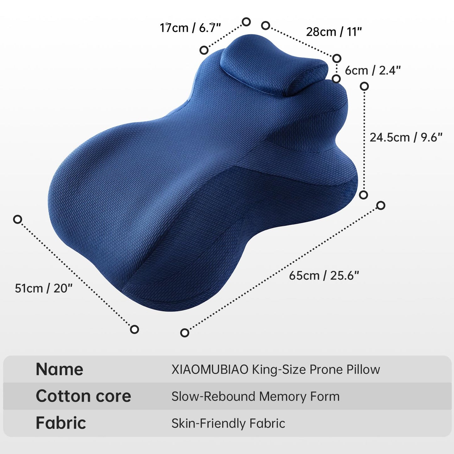 xiaomubiao Extra Large Ergonomic Memory Foam Wedge Pillow for Stomach Sleeping, Reading & Back Support, Firm King Size Prone Pillow for Acid Reflux & Leg Pain Relief, Washable Cover