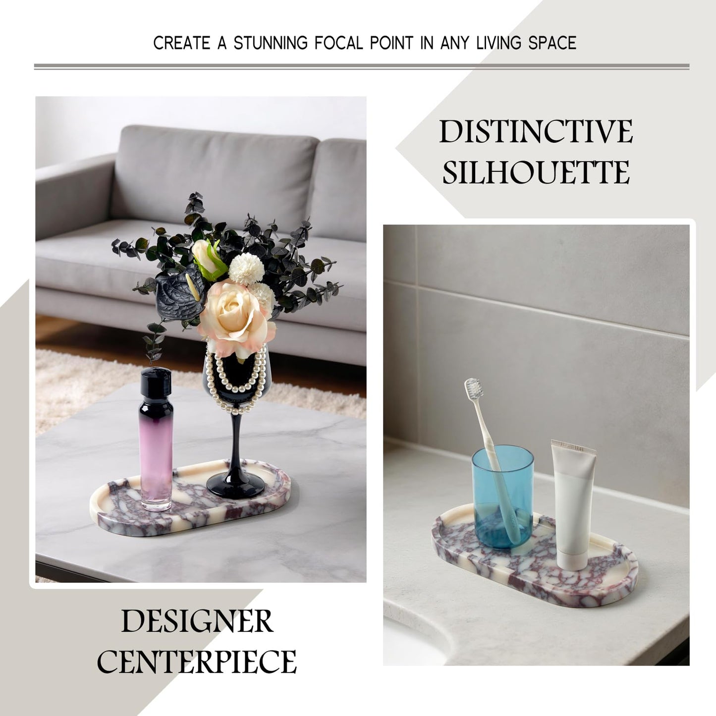 Luxury Natural Oval Marble Tray – 9.8 x 4.9-Inch Calacatta Viola Stone Vanity Tray, Small Catchall Organizer for Jewelry Perfume Keys, Decorative Trinket Tray for Bathroom Coffee Table & Dresser