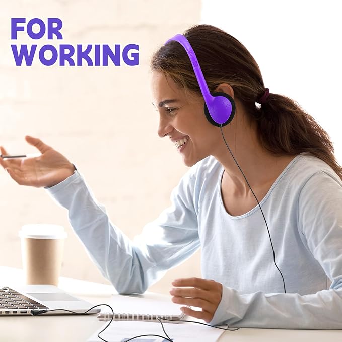 Konohan 30 Pack Headphones Bulk Headphone for School Classroom Student Wired Headphones Adjustable with 3.5 mm Jack for Adults (Purple)